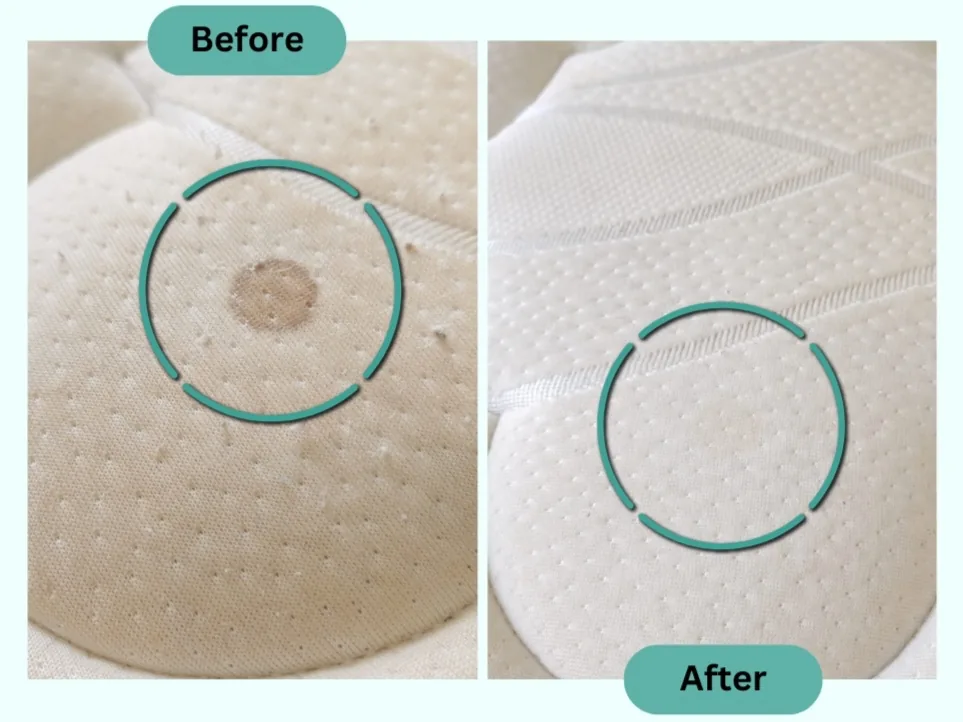 Before and after: a mattress stain removed by UltraRevive